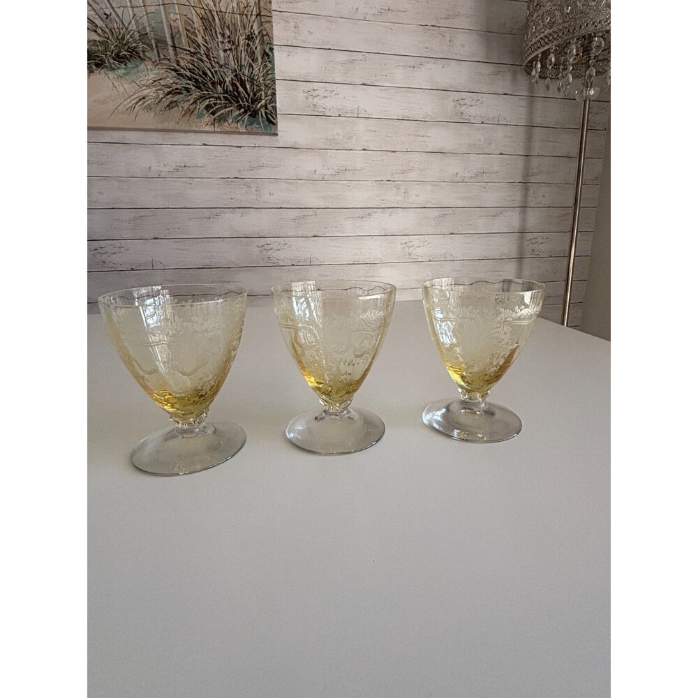 Fostoria June Antique Yellow Topaz Oyster Cocktail Glass Fruit Cup 3.75"